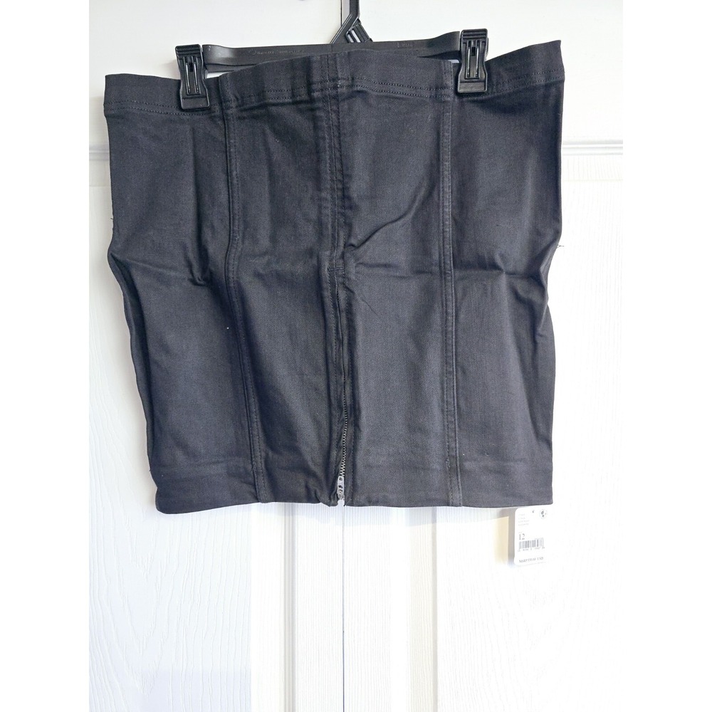 NWT Free People Modern Femme Black Denim Zip Up Stretch Mini Skirt Size 12 NEW